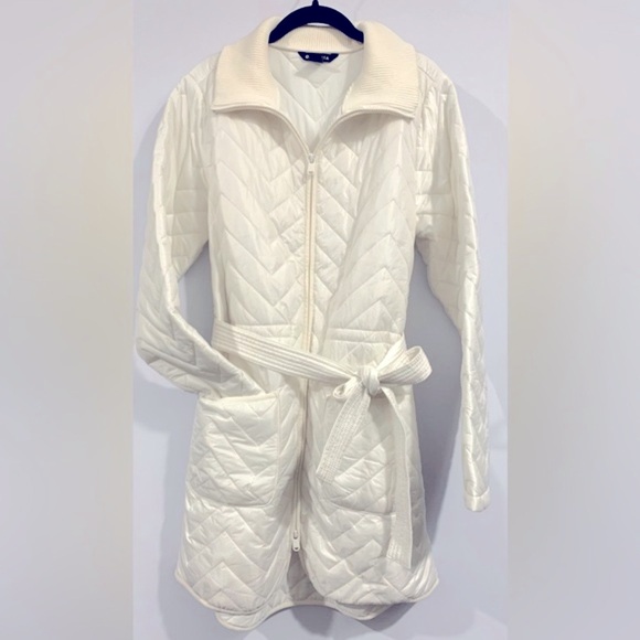 NWOT, Athleta Quilted w/ Belt "Mendocino Coat" in Magnolia White, Sz Medium TALL - Picture 1 of 14